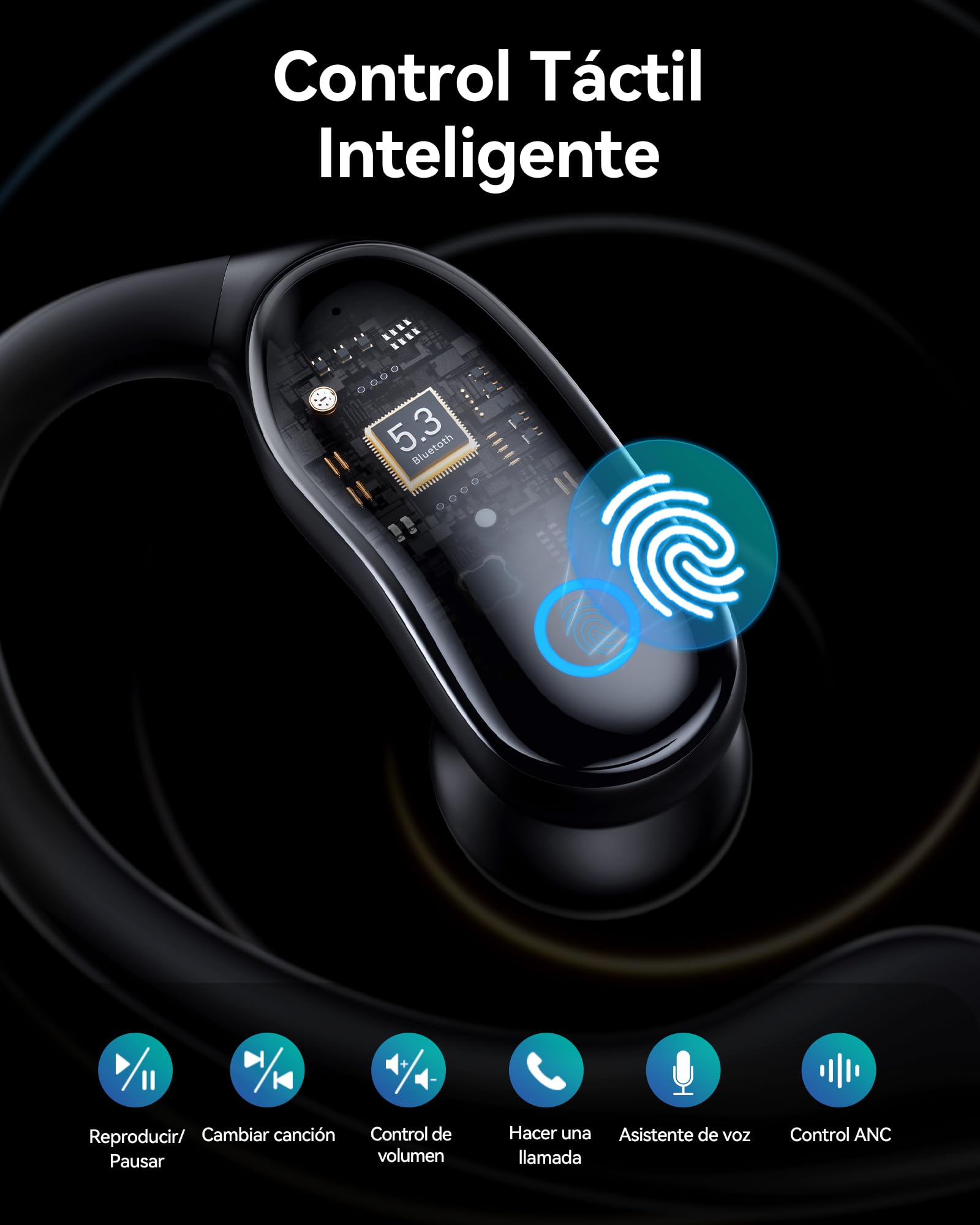 Auriculares Inalámbricos Deportivos Bluetooth con Gancho para Oreja, 96H Reproducción, ANC -30dB y ENC Mic, 16mm Bass Estéreo, IPX7 Impermeable, Pantalla LED – para Running y Entrenamiento