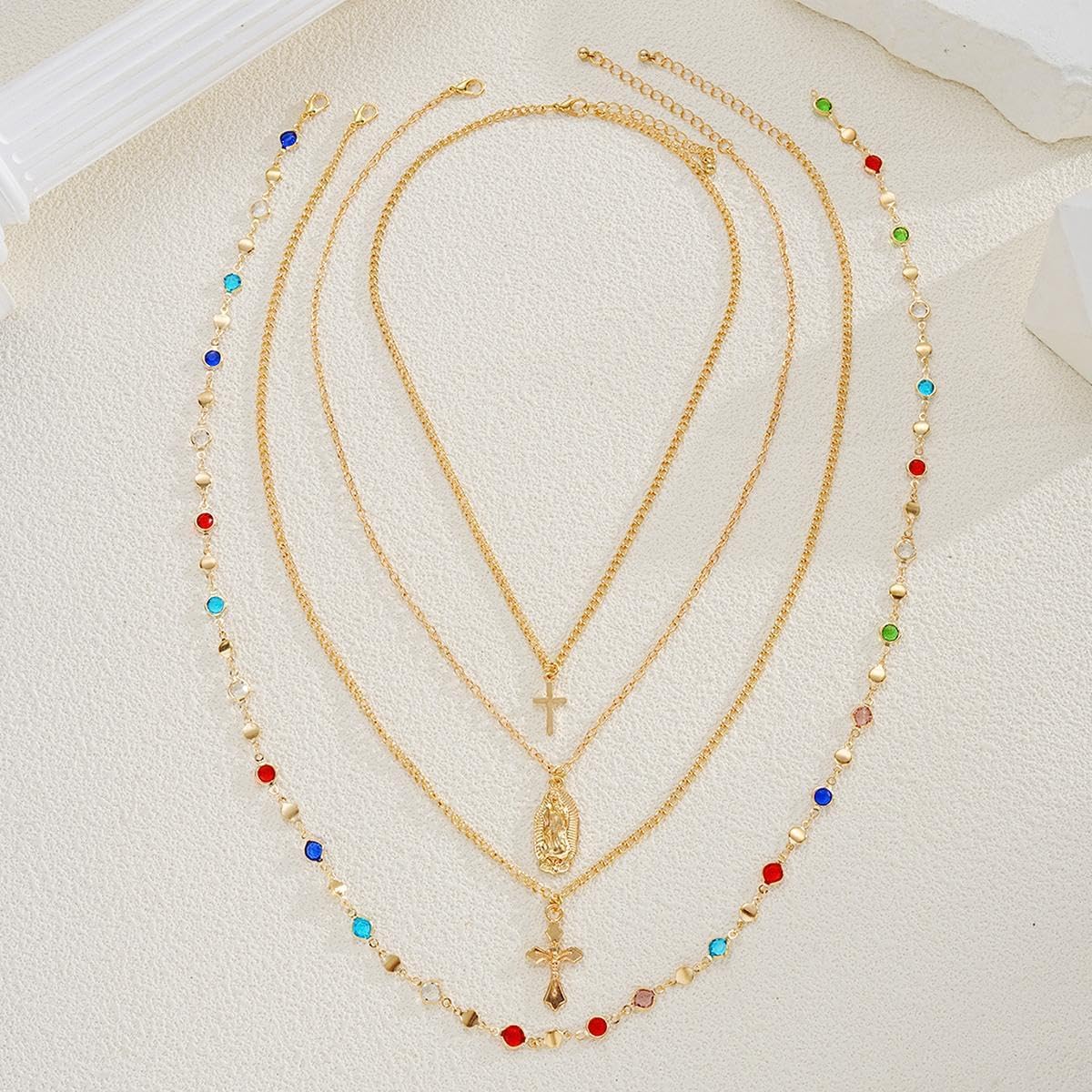 Cross Pendant Necklace for Women Colorful Cubic Zirconia Cross Necklace Pendant Pearl Chain Cross Necklace Gothic Catholic Christian Costume Cross Jewelry - Image 5