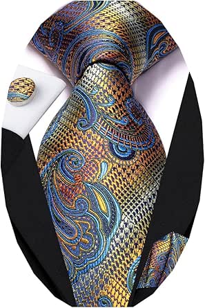 Dubulle Mens Turquoise Paisley Floral Silk Tie for Men Striped Necktie and Pocket Square Cufflinks Set Wedding Business in Kenya | Tie Sets