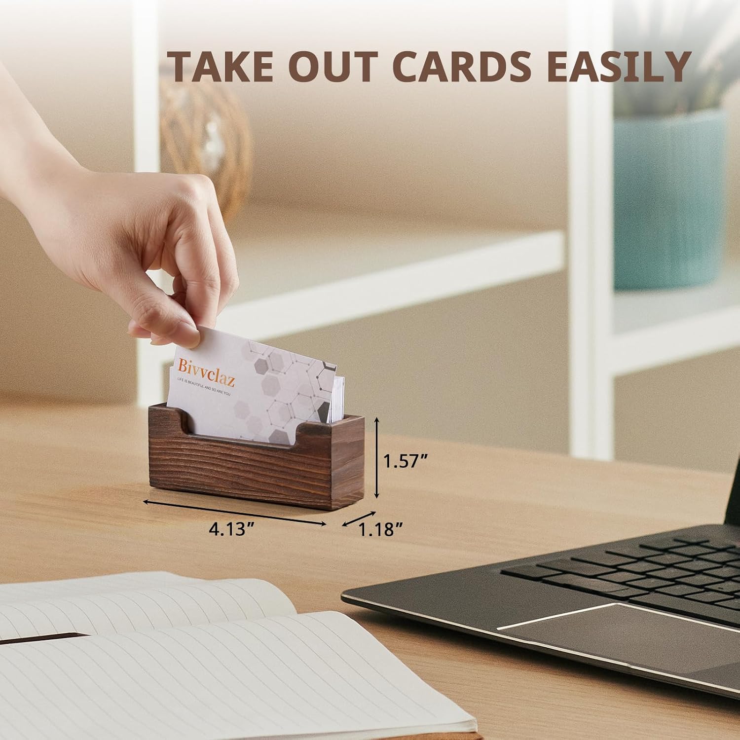 Bivvclaz Business Card Holder Desk, Burnt Wood Business Card Organizer Desktop Business Card Display Stand for Office Tabletop Exhibition, Small Business Essentials image 2