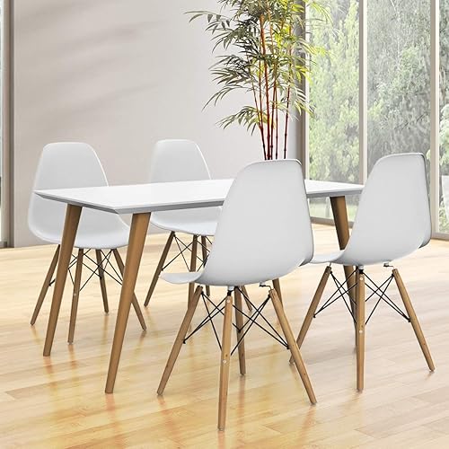 Miniatura 9 de NAFORT Juego de sillas de comedor para 4, juego de 4 sillas de salón con respaldo, patas de madera y almohadillas antiarañazos, silla de concha de