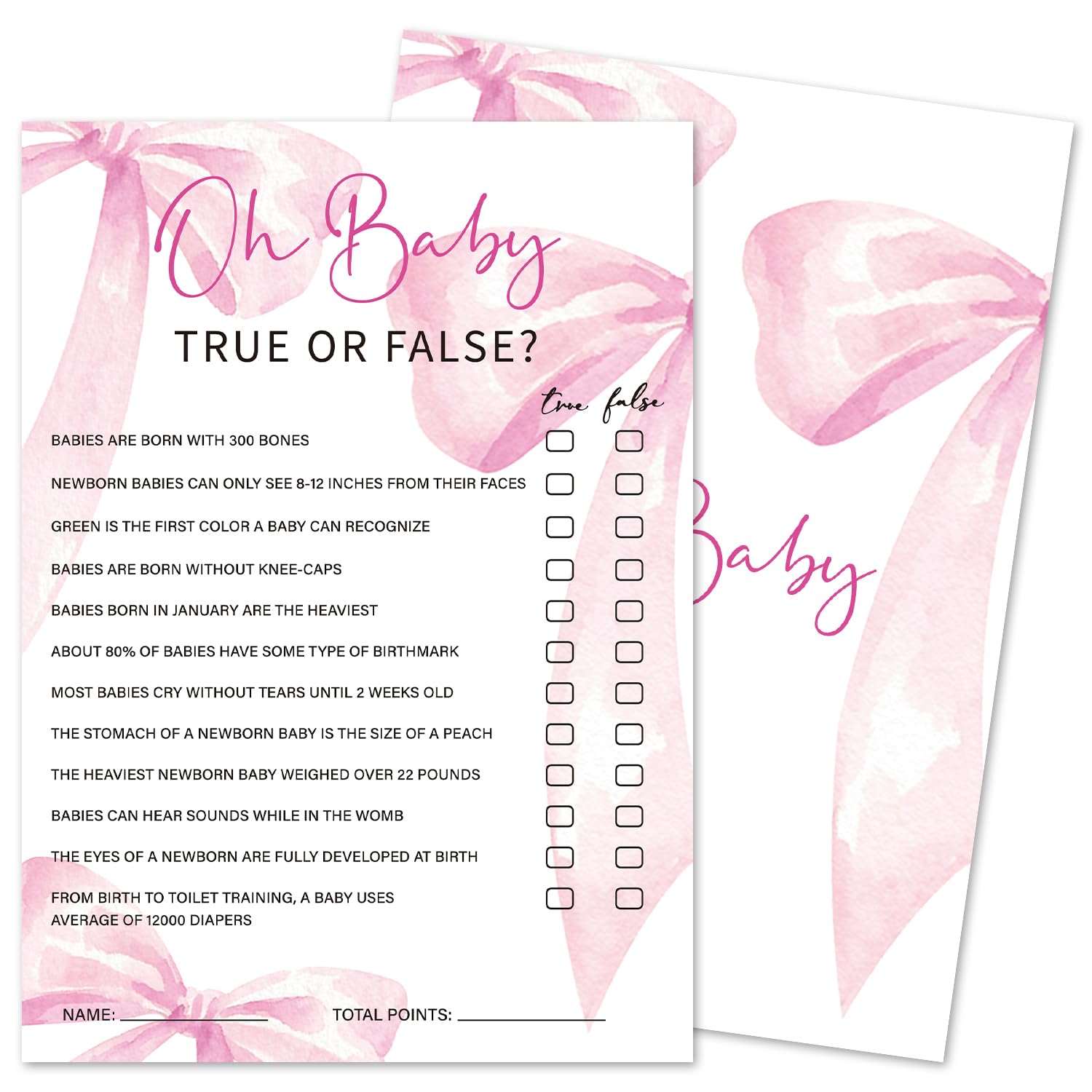 Oh Baby Game Cards, 30 Pink Bow Baby Shower Game with Answer Card, Baby Announcement Gender Reveal Party Games Supplies & Activities -P16