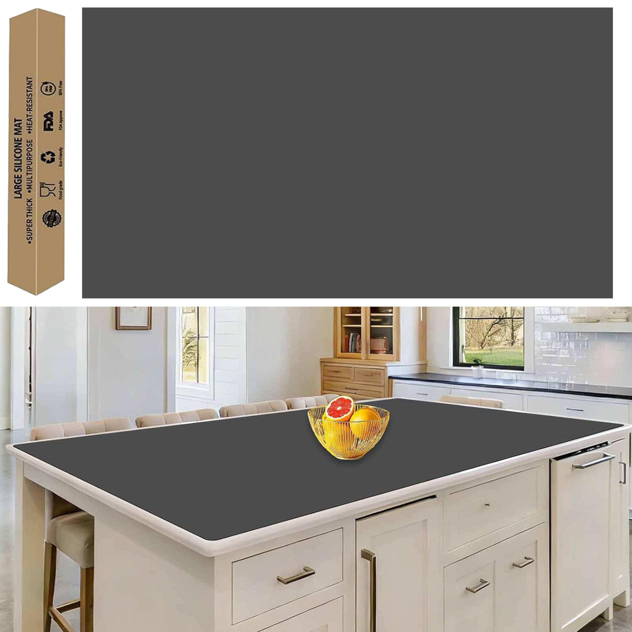 78''x32''(200cmx80cm) Extra Large Silicone Mat for Kitchen Counter, Heat Resistant Countertop Protector, Non-Slip Waterproof Kitchen Island Mat, Easy to Clean, Dark Gray