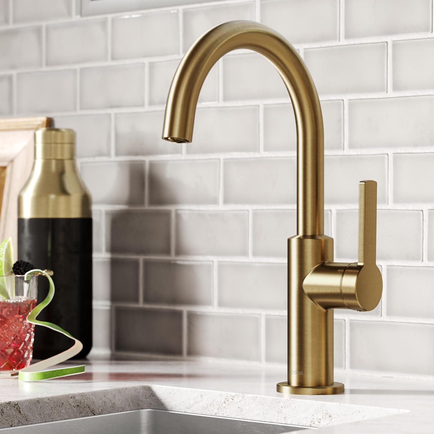 KRAUS Oletto Single Handle Kitchen Bar Faucet in Brushed Brass, KPF-2822BB - Image 9