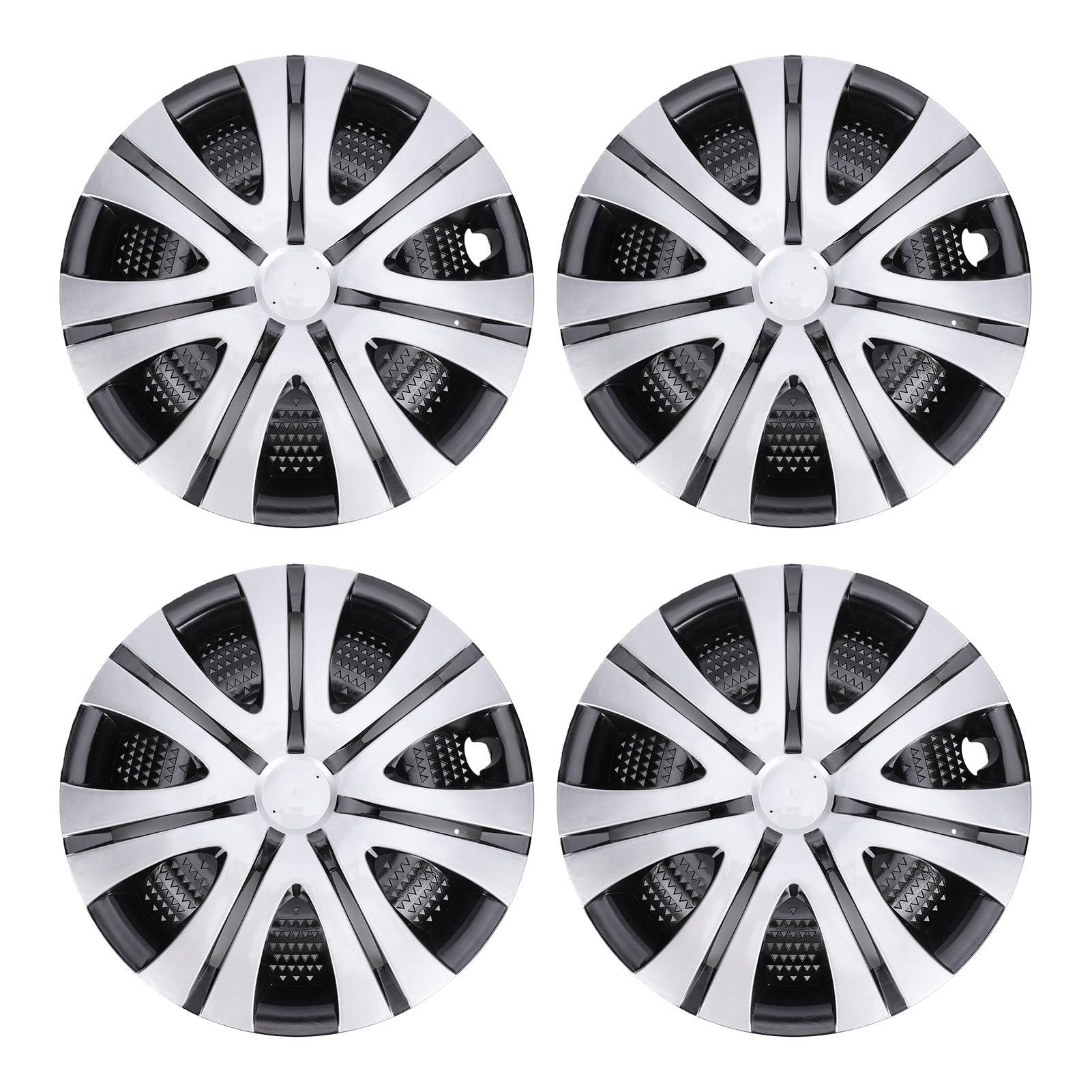 Fockety 15 Zoll Radkappen Satz von 4, Clip-On ABS Radblenden für Auto | Universelle Passform für Autos, LKWs, SUVs, rostfreier Felgenschutz, elegantes zweifarbiges Design in Silber und Schwarz