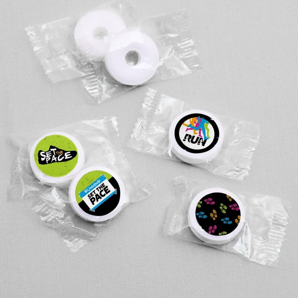 Big Dot of Happiness Set the Pace - Running - Track, Cross Country or Marathon Party Round Candy Sticker Favors - Labels Fit Chocolate Candy (1 Sheet of 108)