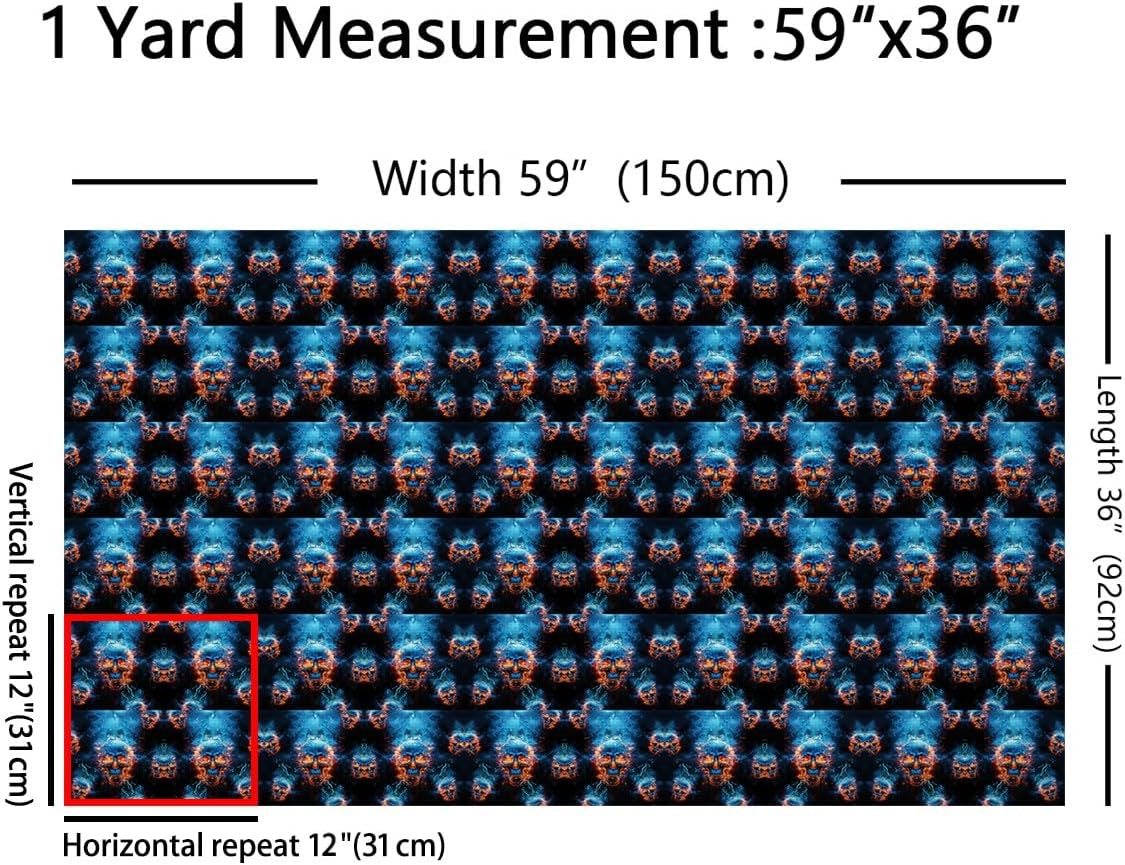 Feelyou Sugar Skull Fabric by The Yard 3 Yards Kids Gothic Skeleton Decorative Waterproof Outdoor Fabric for Boys Teens ice Fire Skull Upholstery Fabric for Chairs Gothic Style Outdoor Fabric