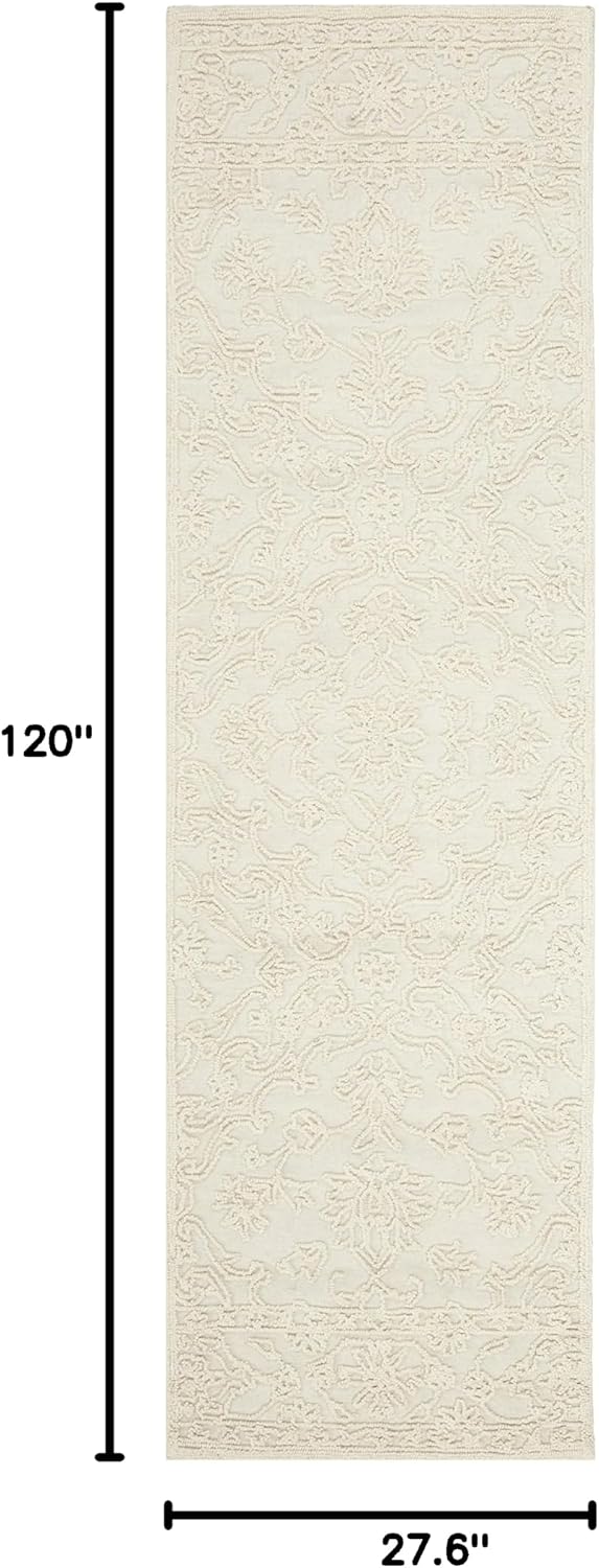 SAFAVIEH Trace Collection Runner Rug - 2'3" x 10', Ivory, Handmade Wool, Ideal for High Traffic Areas in Living Room, Bedroom (TRC102C)