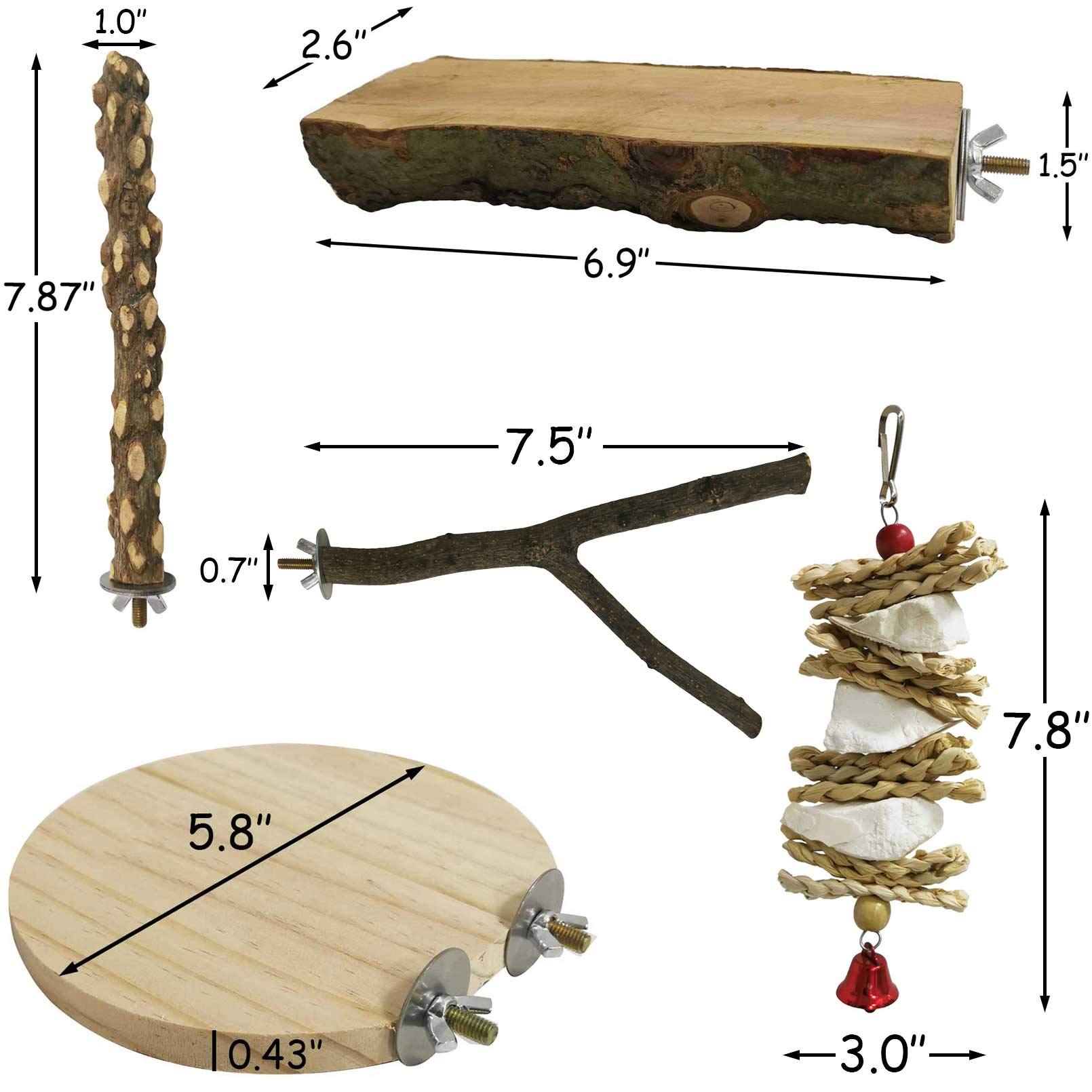 kathson 5PCS Wood Bird Perch Wooden Parrot Stand Toy Parakeet Standing Platform Chew Toys Natural Cuttlebone Paw Grinding Stick Cockatiels Cage Accessories Exercise Toy for Conures Budgies Lovebirds - image 5