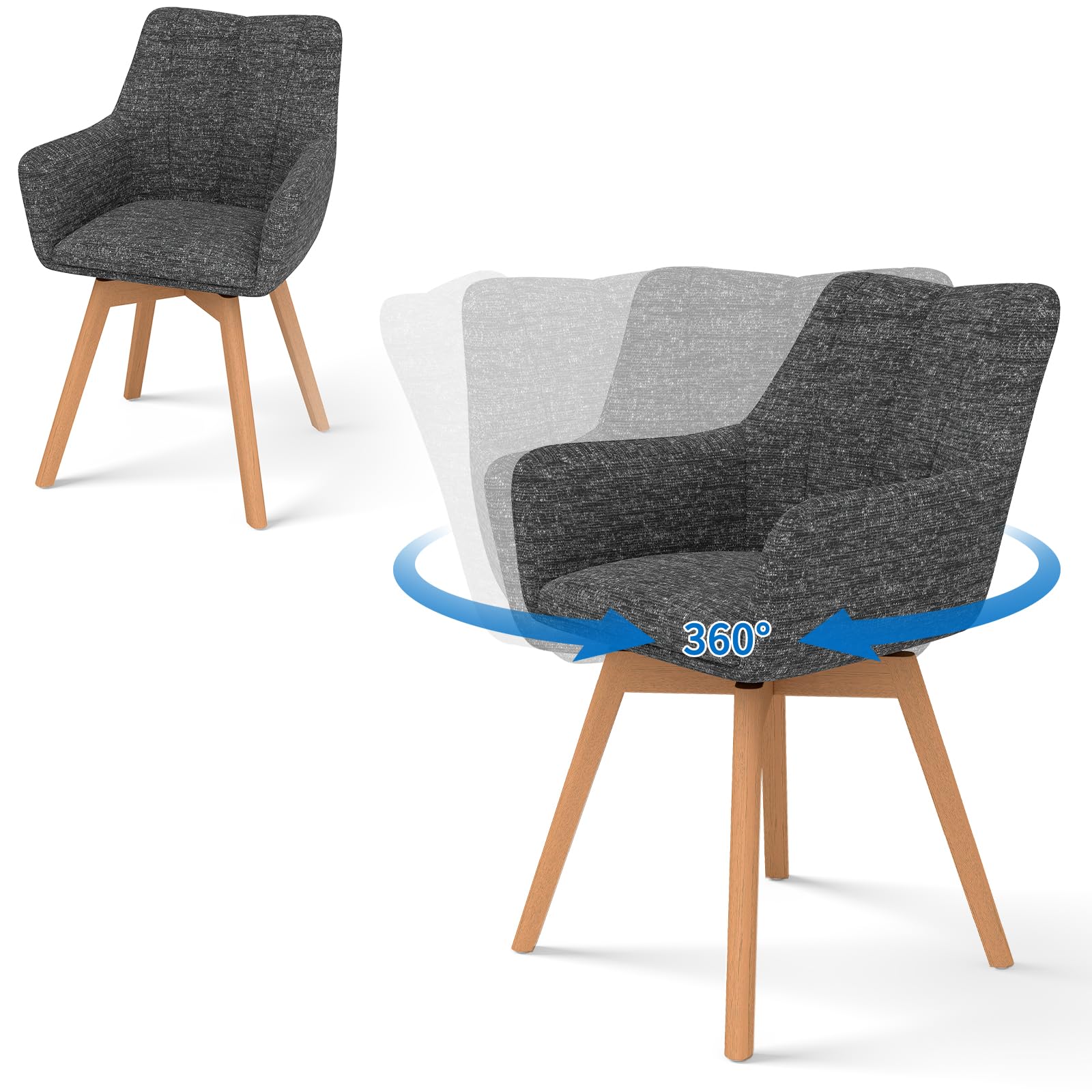 WAFTING Esszimmerstühle drehbar 360°, esszimmerstuhl drehbar mit armlehne | Tweed-Stoff, Armlehnstuhl, Moderner Polsterstuhl, Drehstuhl, Esszimmerstuhl Drehbar, Wohnzimmer, Arbeitszimmer, Schlafzimmer
