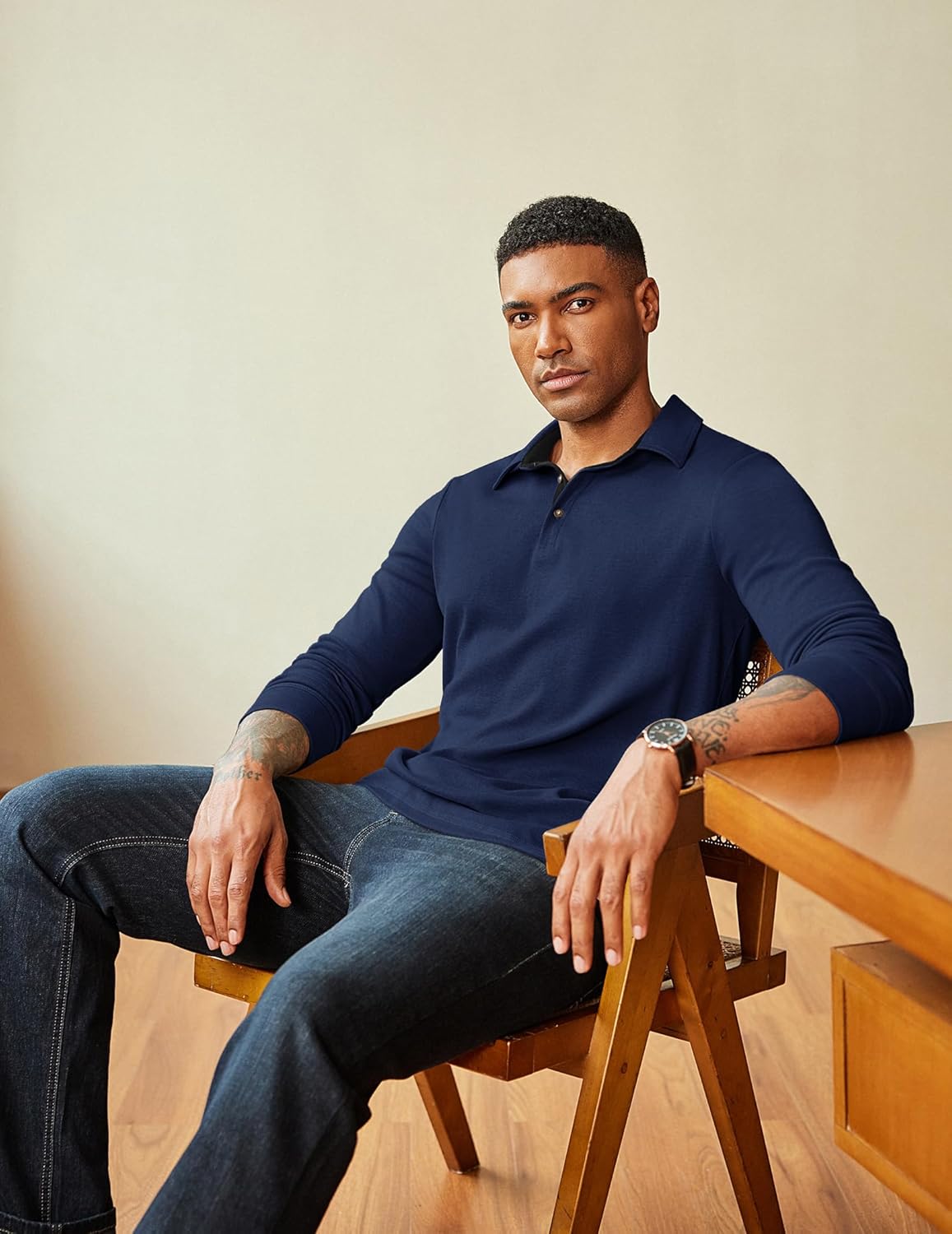 COOFANDY Mens Long Sleeve Polo Shirts Classic Casual Button Polo Tee Lightweight Collared Golf Shirt - Image 7