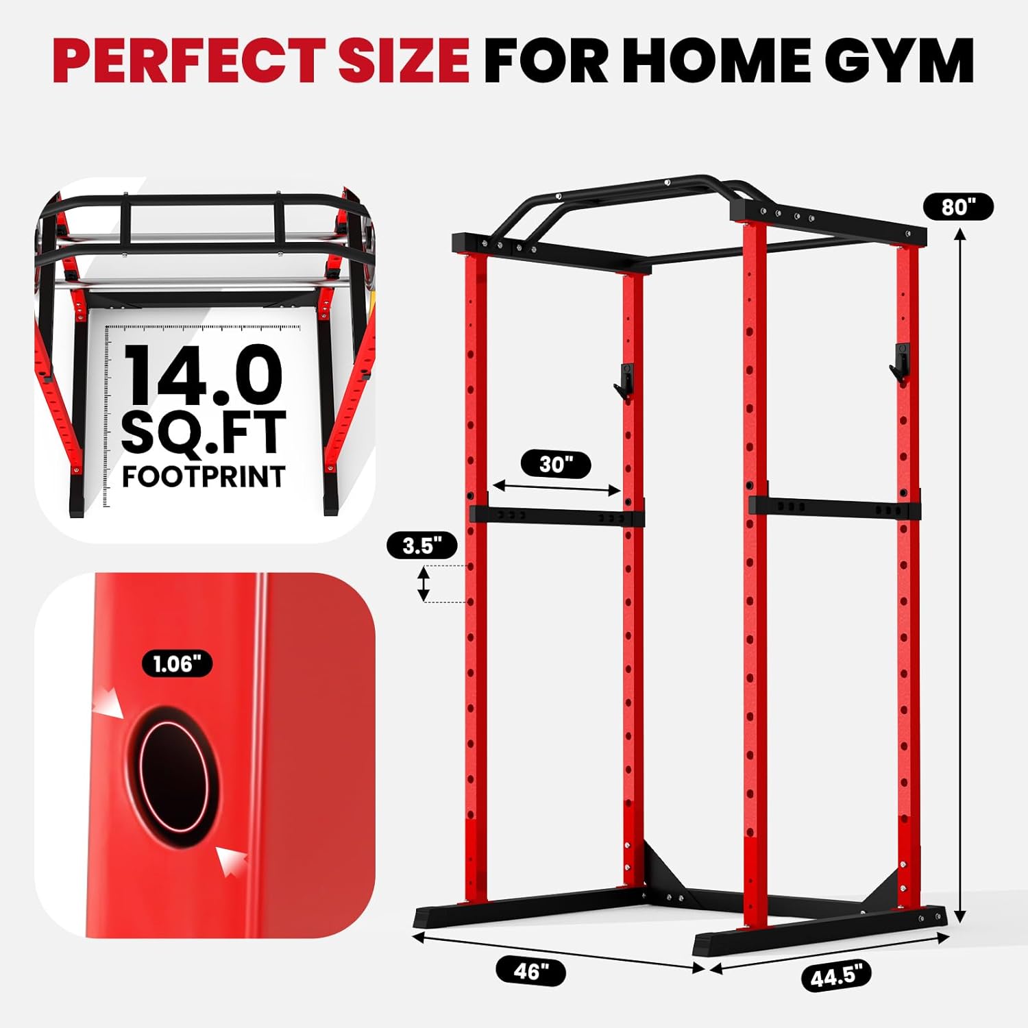 Power Cage 1200 LBS Capacity Multifunctional Power Racks for Home Gym, 2 in 1 Squat Rack with Skinny Pull Up Bar, Pin and Pipe Safeties, Standard J-Hooks, Power Rack for Bench Press Deep Squat