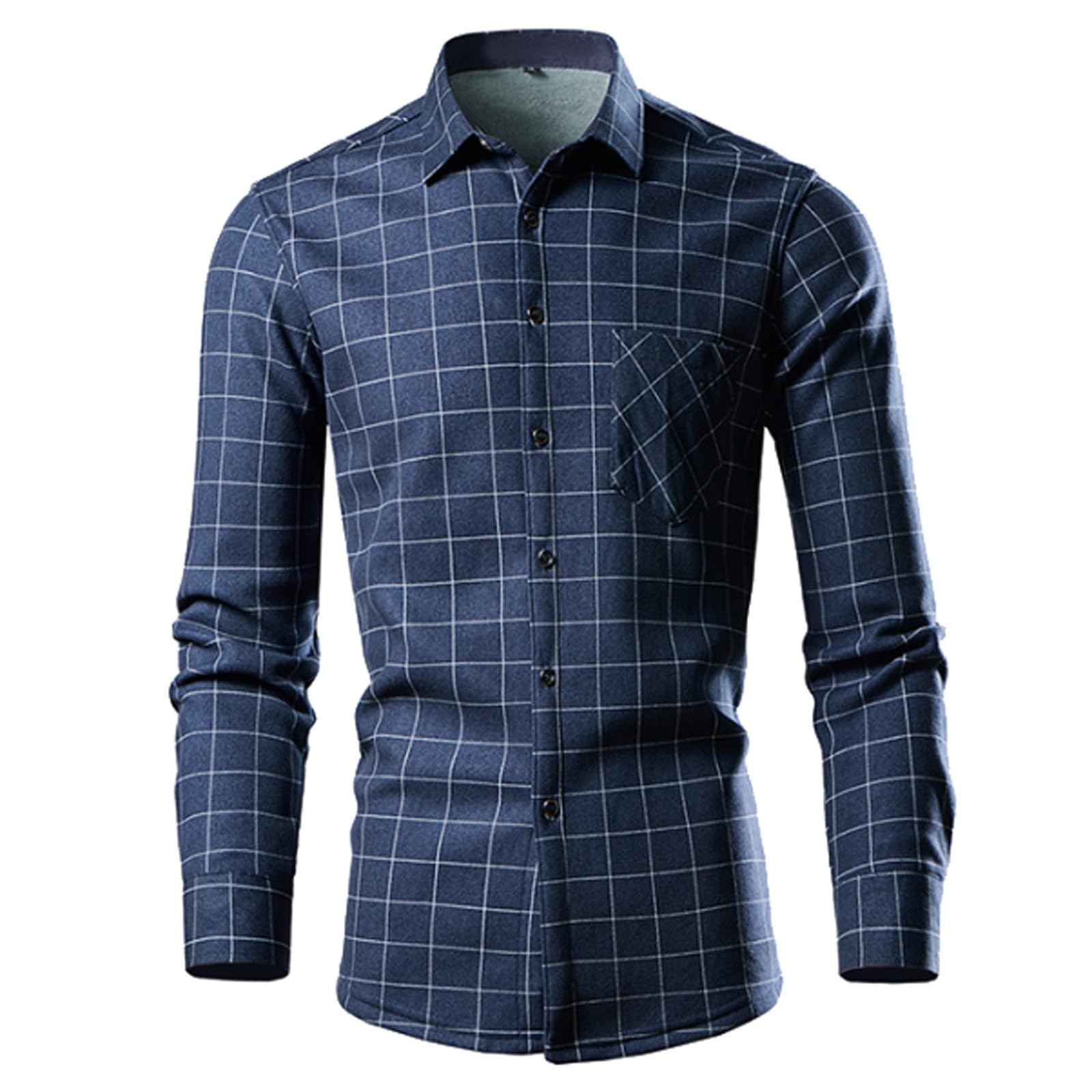 Generisch Camicia da lavoro da uomo, slim fit, per il tempo libero, con stampa a righe, oversize, a maniche lunghe, con tasca sul petto, con colletto rovesciato, per tutti i giorni, casual, oversize