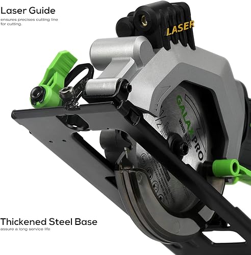 Miniatura 3 de GALAX PRO Sierra Circular Mini Inalámbrica de 20V de 4-12" - Batería 2.0Ah, Guía Láserde Corte al Hilo, 2 Hojas (24T+60T), 3400RPM, Profundidad de