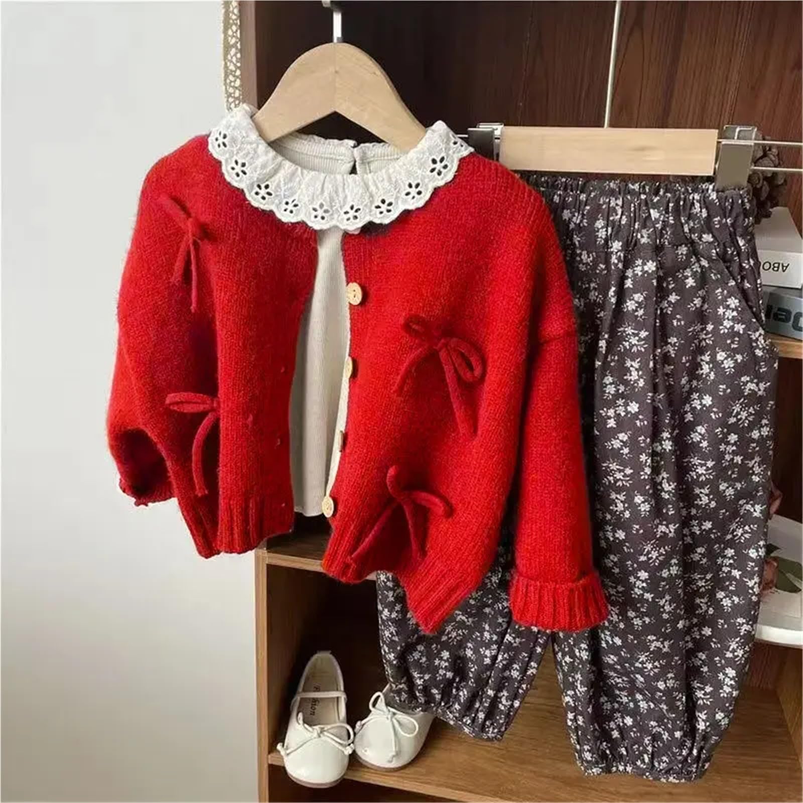 Suéter for niñas, cárdigan de Punto con Lazo, Chaqueta Infantil de Primavera y otoño, 1-7 años(140CM 7T)