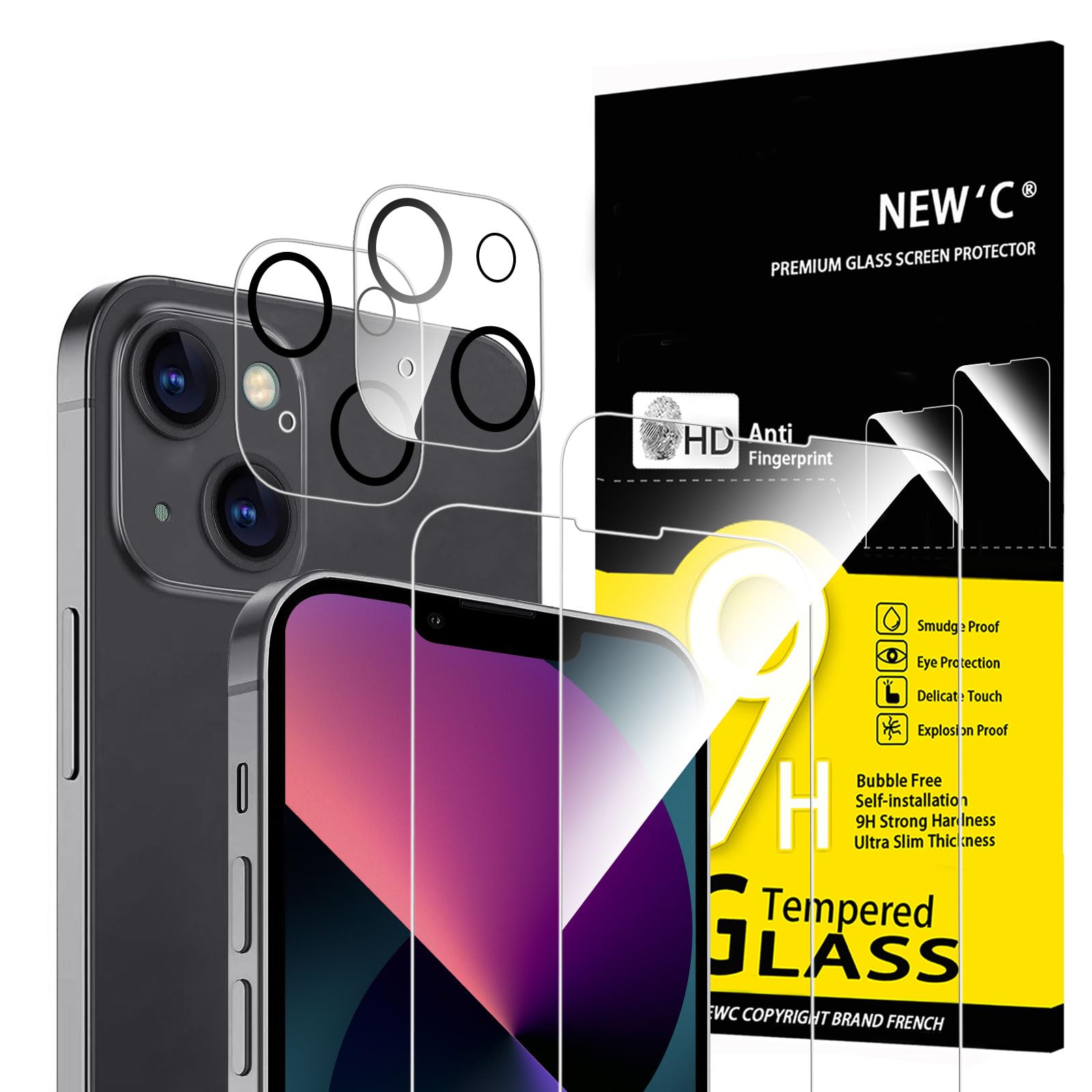 NEW'C for iPhone 13 Mini Screen Protector + Camera Lens Protector