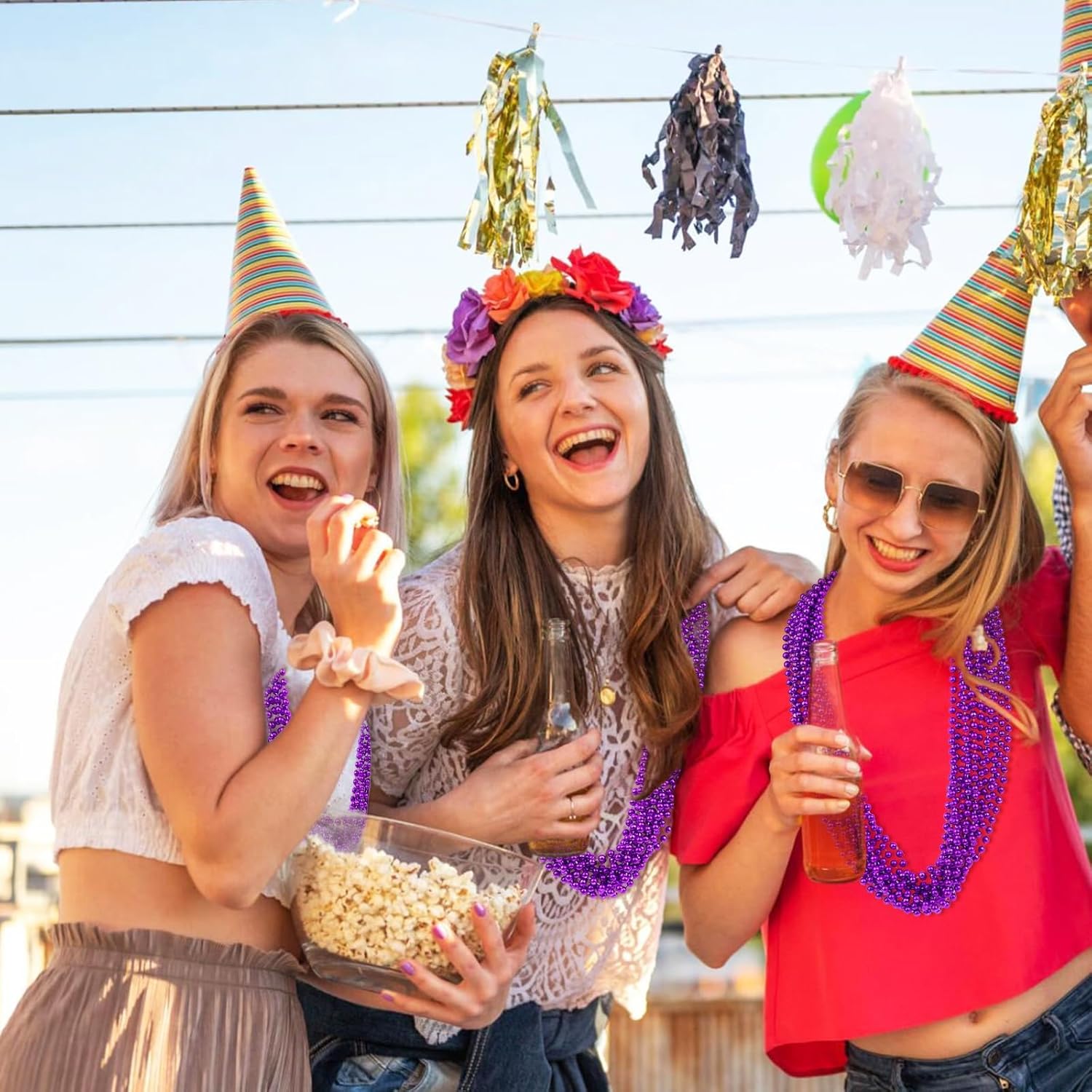 ZYFLSQ 100 Pcs 33" 7mm Metallic Purple Beads Necklaces, Bulk Mardi Gras Beaded Necklaces, Party Beads Costume Necklaces (Purple) - Image 7