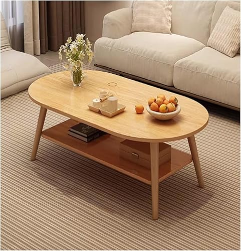 Modern Coffee Table，2-Tier Oval Coffee Table with Storage,Double Layered Wooden Coffee Tables,mesa De Centro para Sala，for Apartments Tea