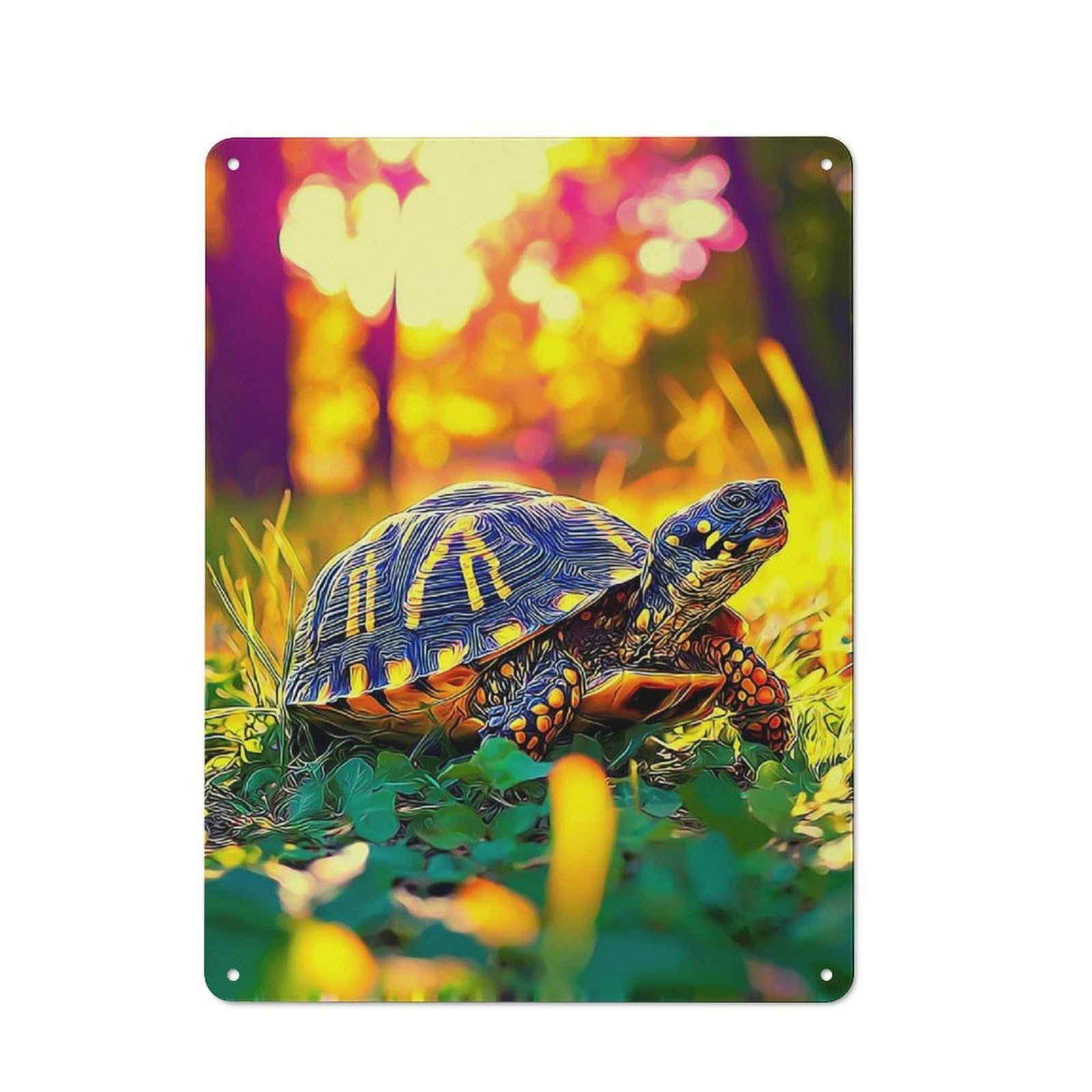 Vintage Cafe Metal Sign 40x30cm Featuring Sunlit Turtle in Nature, Bistro Wall Plaque for Tea Room, Shop Wall Or Breakfast Area