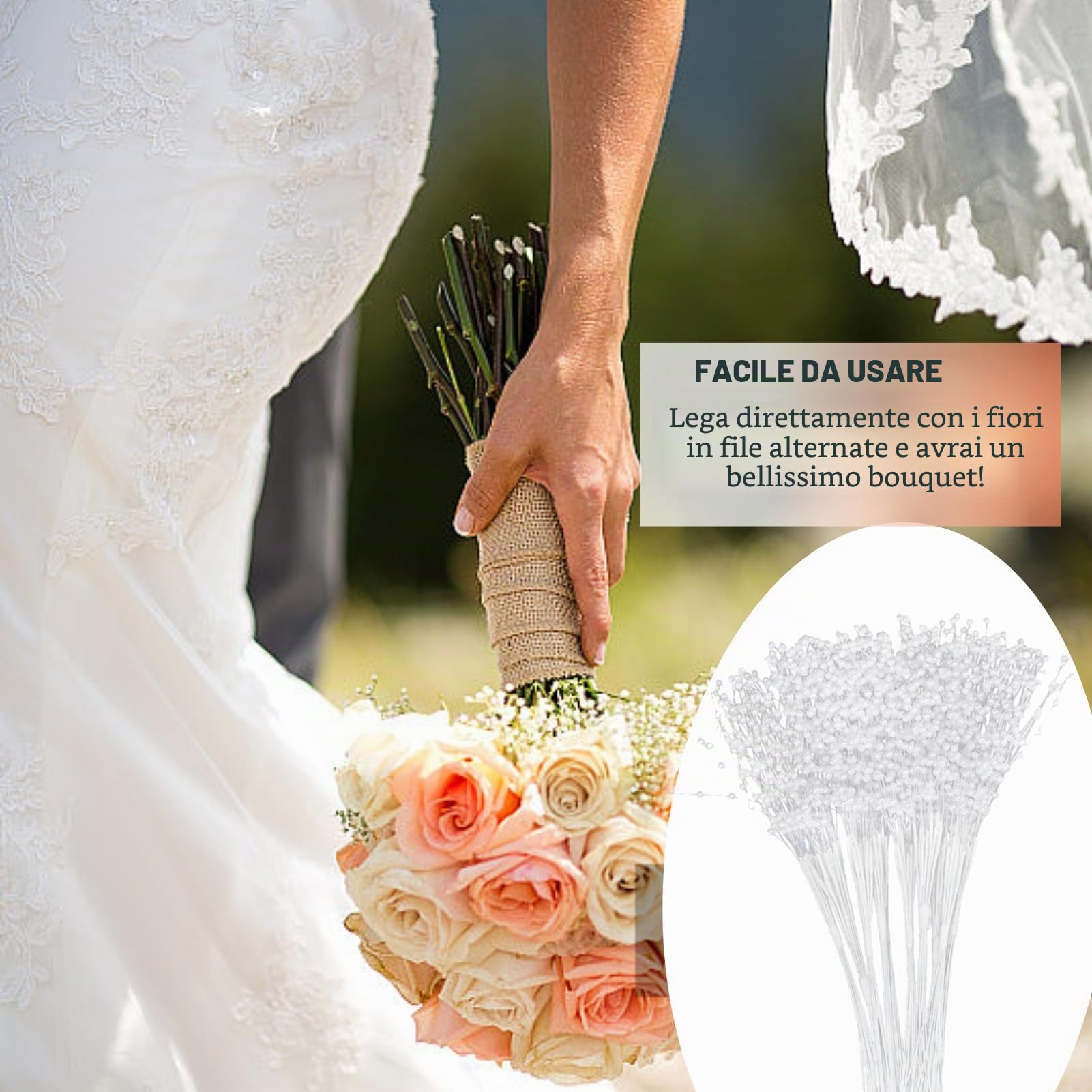 HERCHR Bouquet da Sposa, Perle bastoni per Albero di Natale Piccolo Vaso, 100 Pezzi Spray di Perle Steli di Perle Spray di Fiori per la Casa di Nozze Decorazione, Fiore Filo Perla Bianco Bouquet