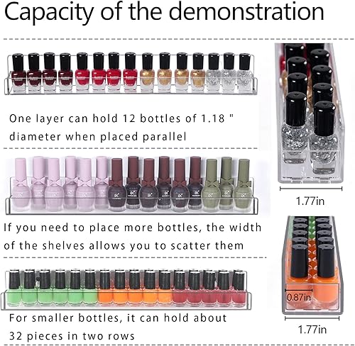 Miniatura 5 de 4 unidadesjuego de 24 pulgadas para esmalte de uñas montado en la pared, organizador transparente para botellas de aceite esencial de lápiz labial,