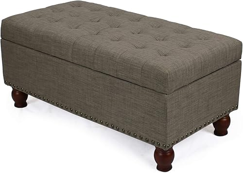 Miniatura 28 de Adeco Otomana de almacenamiento, banco tapizado rectangular de piel sintética con patas de madera, reposapiés, mesa de café para sala de estar,