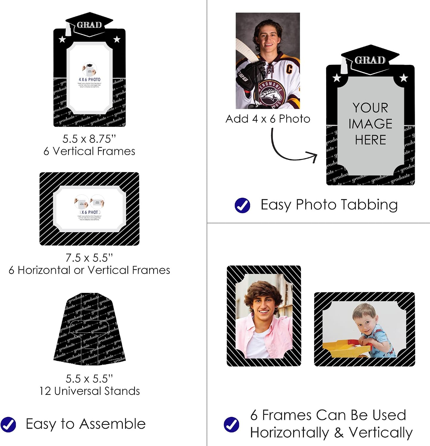 Big Dot of Happiness Graduation Cheers - Graduation Party 4x6 Picture Display - Paper Photo Frames - Set of 12