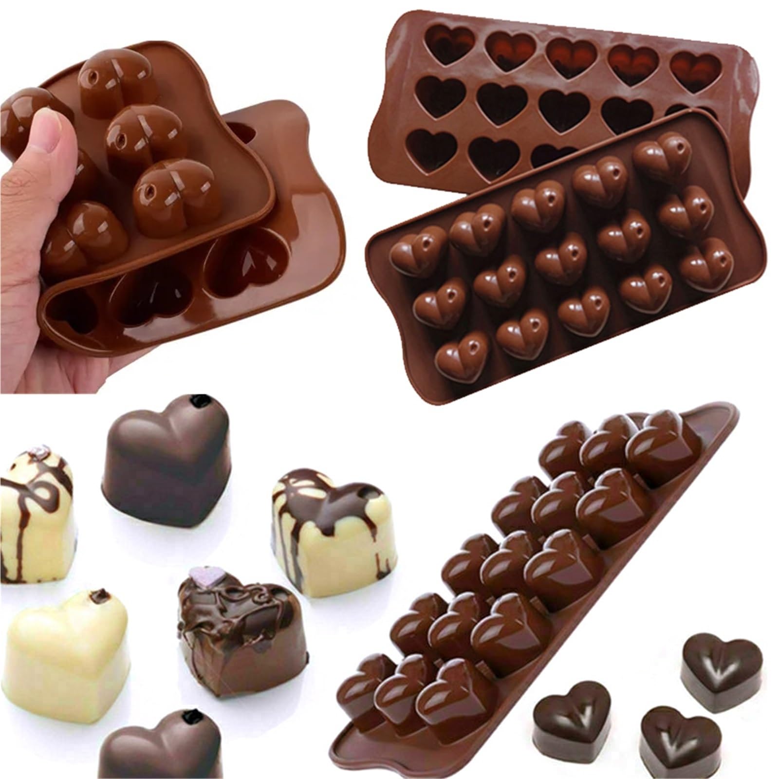 Juego de 3 moldes silicona en forma corazón for chocolate, trufas, gelatina, hielo, jabón, dulces y caramelos. Ideales for hornear pasteles otras delicias Para Repostería Y Postres