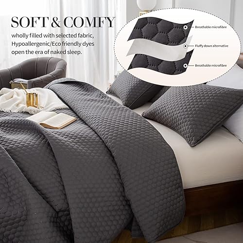 Miniatura 4 de HENGWEITEXT HENGWEI - Juego de edredón tamaño King, cubrecamas y cubrecamas azules para cama KingKing XL, manta de edredón de doble cara, colcha de