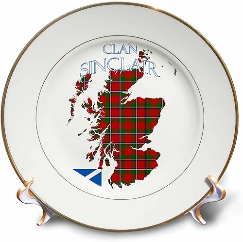 3dRose Outline of Scotland with the Sinclair clan family tartan. - Plates (cp-380168-1)