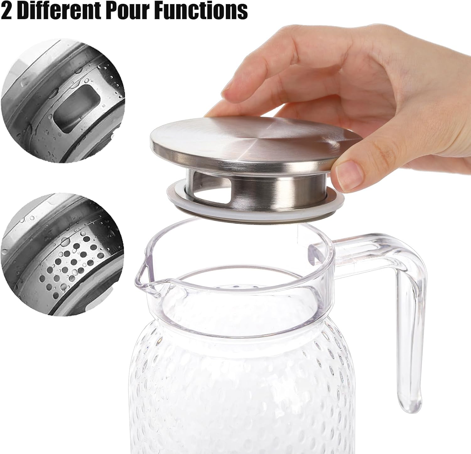 Nicunom 2 Pack 34 Oz Acrylic Pitcher with Lid and Spout, Small Clear Pitcher Fridge Water Jug Ice Tea Pitchers Cold Hot Beverage Carafe for Lemonade, Coffee, Juice - Image 4