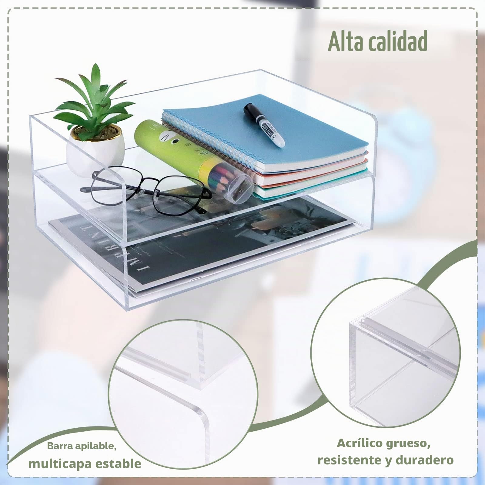 Organizador de Escritorio de acrílico Transparente, Bandeja organizadora de Papel de 2 Niveles, apilable, Bandeja de Archivos para aulas, Suministros de Espacio de Trabajo, Accesorios para Documentos
