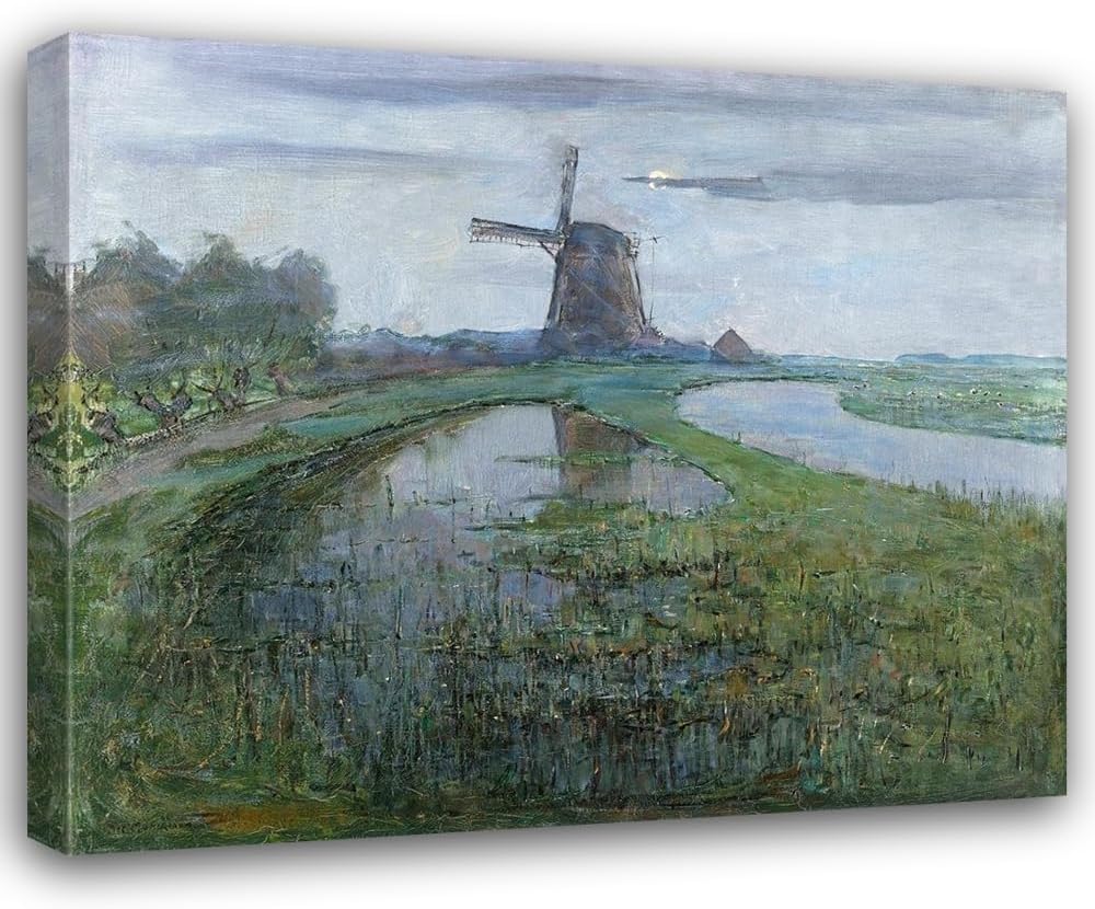 ArtDirect Mondrian, Piet 23x20 Gallery Wrapped Canvas Museum Art Titled: Oostzijdse Mill along the River Gein by Moonlight