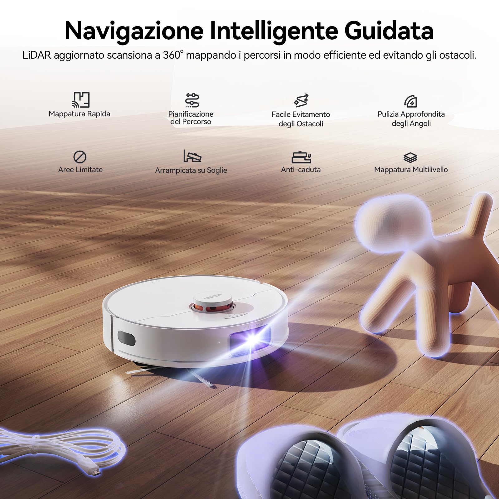 JONR T5 Pro Robot Aspirapolvere Lavapavimenti con Mop Estendibile, Potenza di Aspirazione 8000Pa, Lavaggio e Asciugatura Automatica del Mop, Navigazione AI con LiDAR