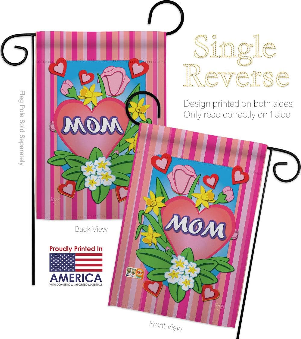 Mom Garden Flag Set Wall Holder Family Mother Day Mama Grandma Love Flowers Parent Sibling Relatives Grandparent Small Decorative Gift Yard House Banner Made In USA 13 X 18.5