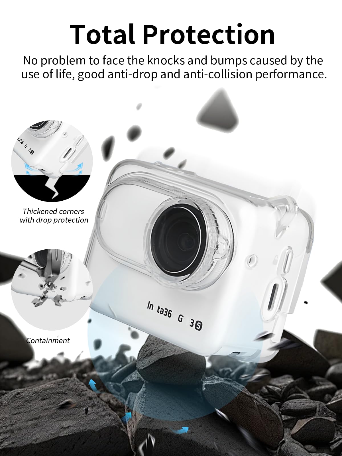 Etui na Insta360 GO 3S silikonowe etui na aparat sportowy, trwała i przyjazna dla środowiska torba na aparat sportowy z precyzyjnymi otworami i kompatybilnością ładowania, przezroczyste