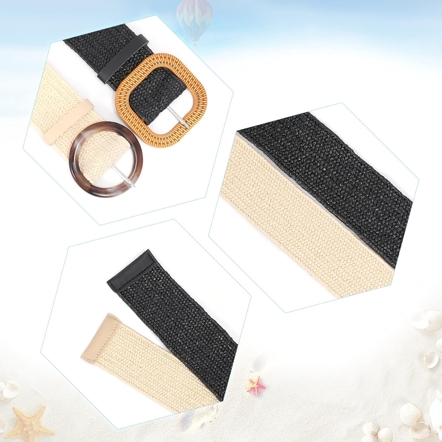 WHIPPY Set of 3/4 Straw Woven Elastic Stretch Waist Belts for Women, Fashion Boho Ladies Braided Skinny Dress Belt - Image 7