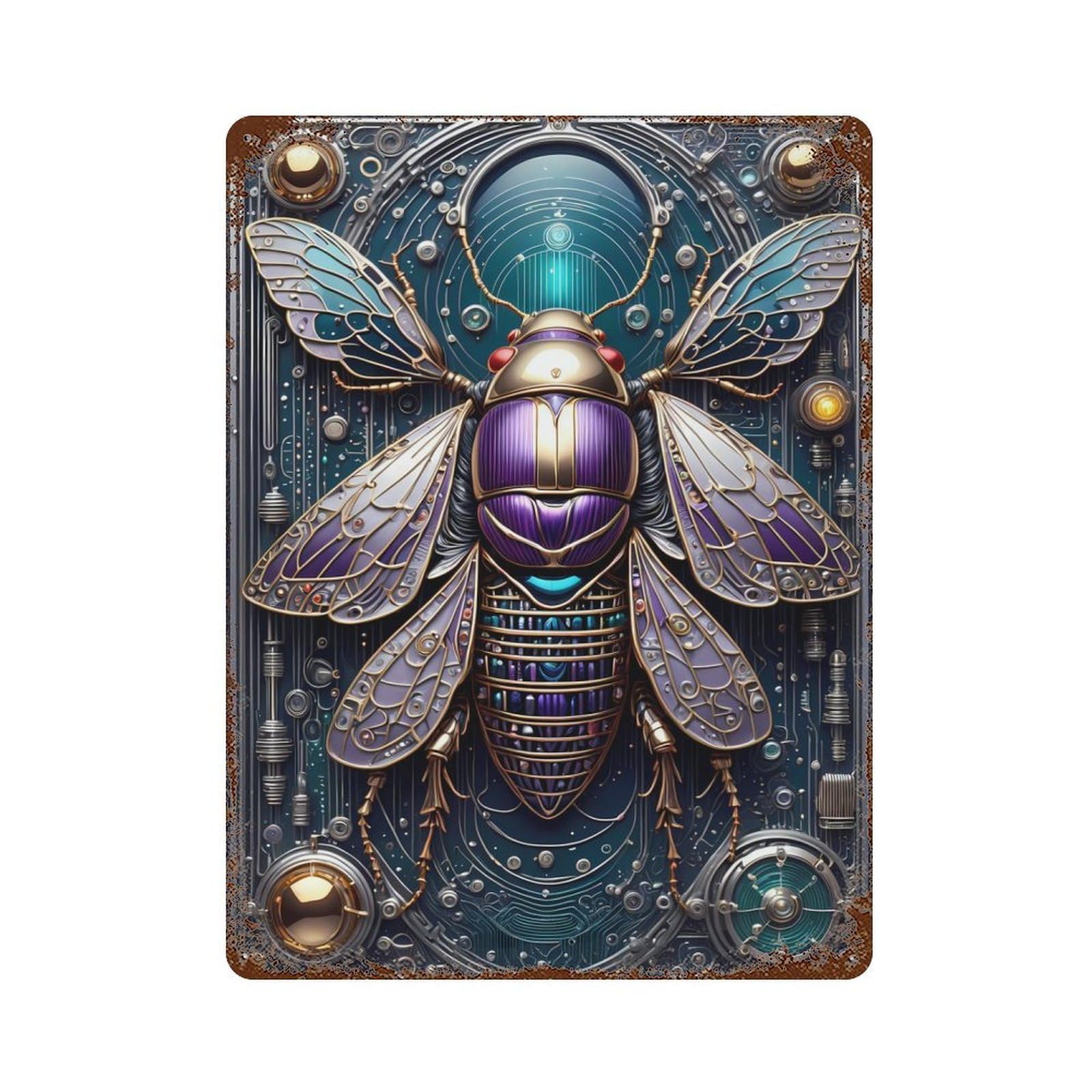 Ethereal Steampunk Cicada Rustic Tin Plaque 15.7"x11.8", for Shed, Workshop And Garage Wall Decor, Rustic Home Decor
