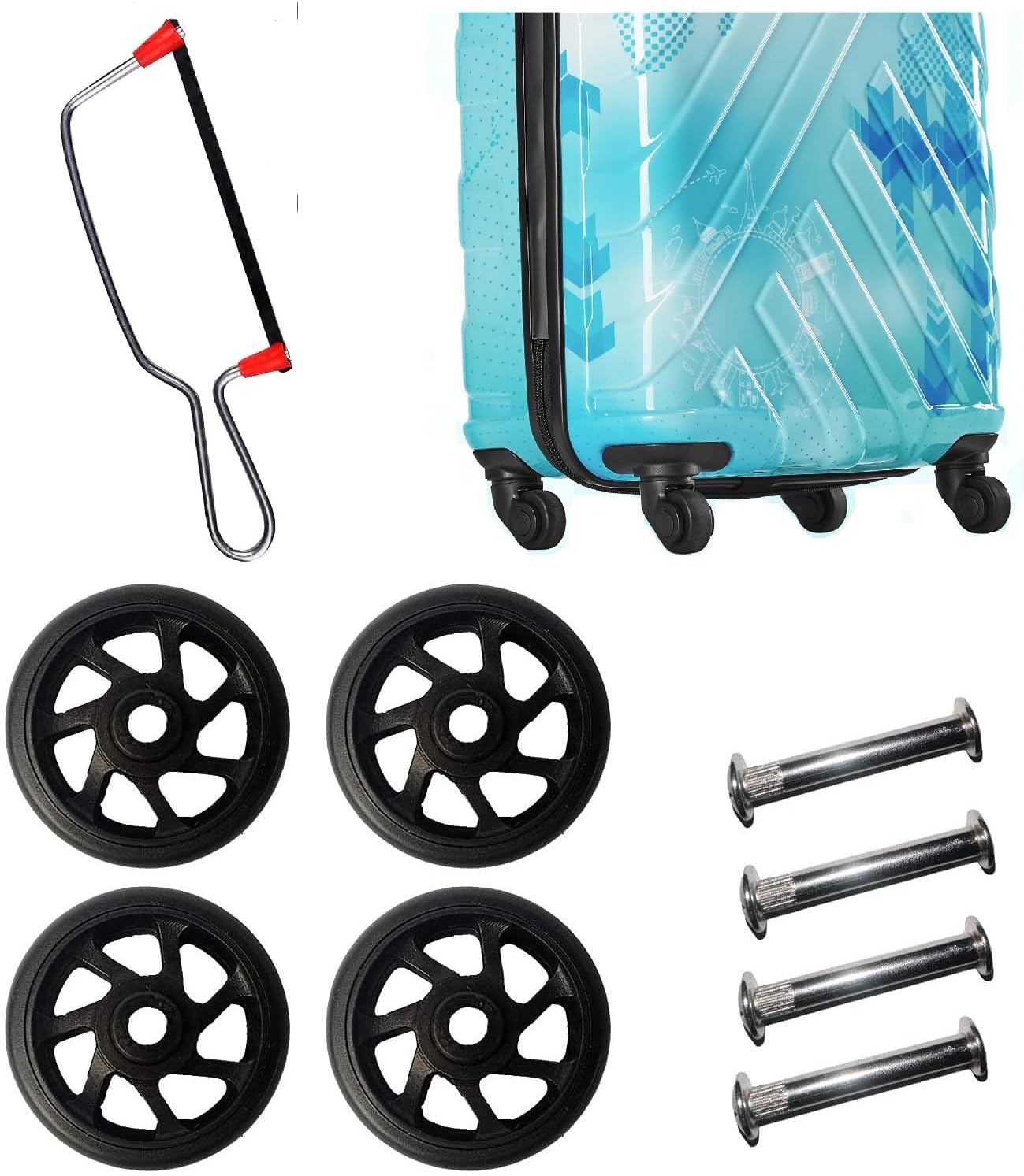 Luggage Wheels For All Branded Suitcase Only for Replacement and Repair Travel Trolley Bag Suitcases Rubber Wheels for Luggage Parts (5 CM (4 Pcs Wheel+Cutter))
