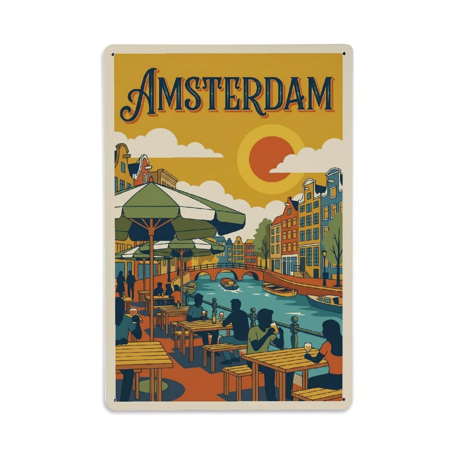 Vintage Travel Terrace Netherlands Outdoor 1 Metal Tin Sign Plaque Wall Decor for Cafe, Club Bar, Office, Home Garden Metal Poster 8x12Inch