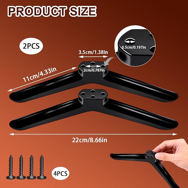 2PCS Universal TV Legs with Screws, Replacement TV Stand Base Feet for 24-55 Inch Flat Screen TVs, Compatible with Samsung/LG/Hisense/TCL Roku/Sharp/JVC, Non-Slip Black Pedestal Stand for Table Top - 2