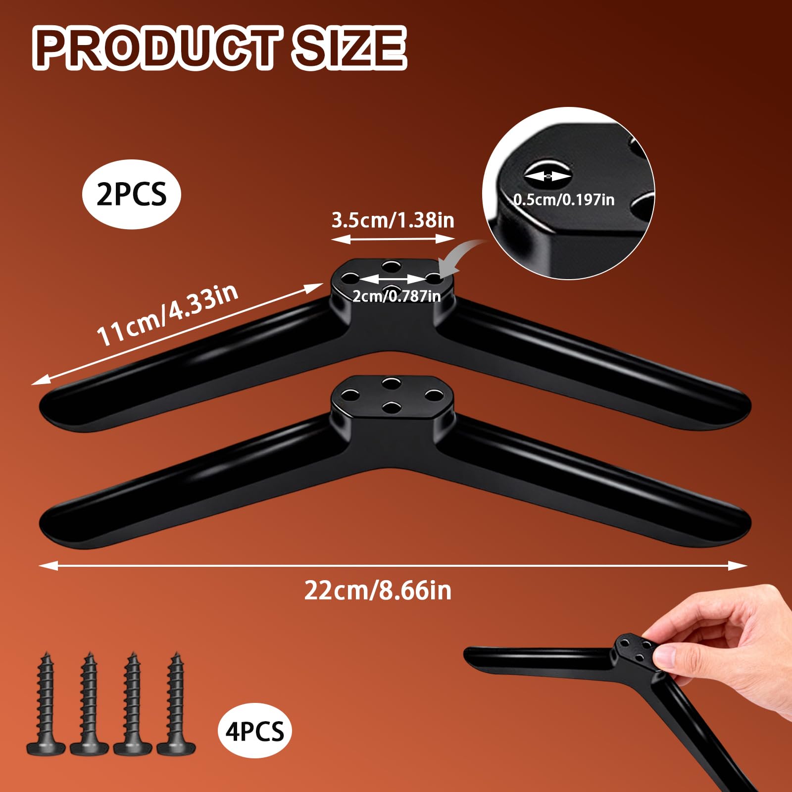 2PCS Universal TV Legs with Screws, Replacement TV Stand Base Feet for 24-55 Inch Flat Screen TVs, Compatible with Samsung/LG/Hisense/TCL Roku/Sharp/JVC, Non-Slip Black Pedestal Stand for Table Top — view 2