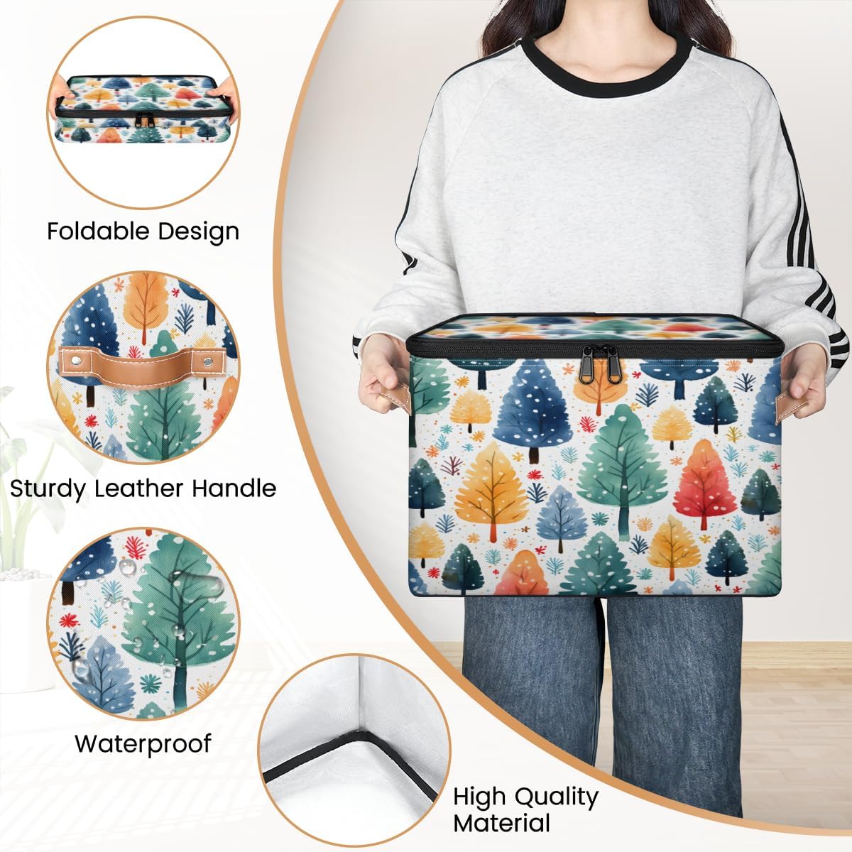 Storage Bin Set of 2 Rainbow Forest Storage Basket with Zipper Lid & Handle Foldable Closet Shelf 2 Pack Cloth Organizer Basket Cube Bins Clothes Organizer for Nursery, Bedroom