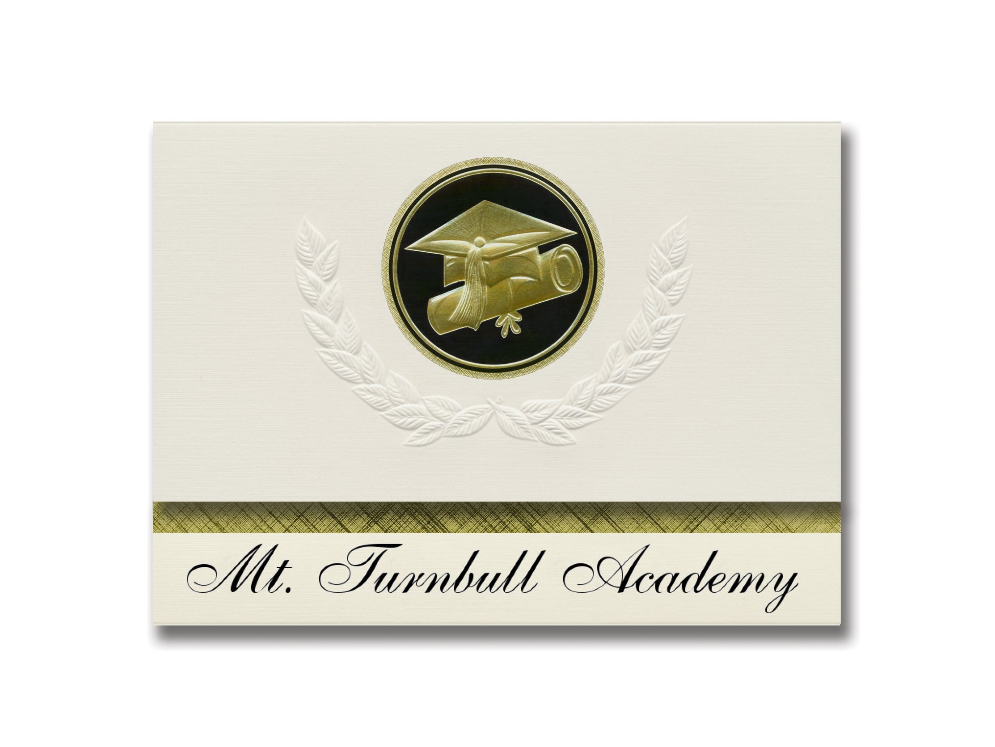 Signature Announcements Mt. Turnbull Academy (Bylas, AZ) Graduation Announcements, Presidential style, Elite package of 25 Cap & Diploma Seal. Black & Gold.