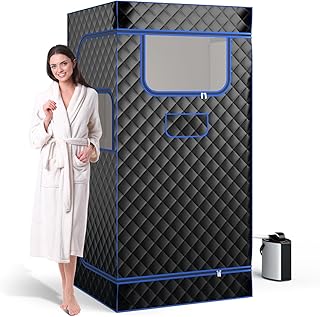 COSTWAY Dampfsauna Heimsauna für Zuhause, Ganzkörpersaunabox mit Dampfgenerator, Fernbedienung, Fußmassagegerät & Klappstuhl, tragbare Saunazelt