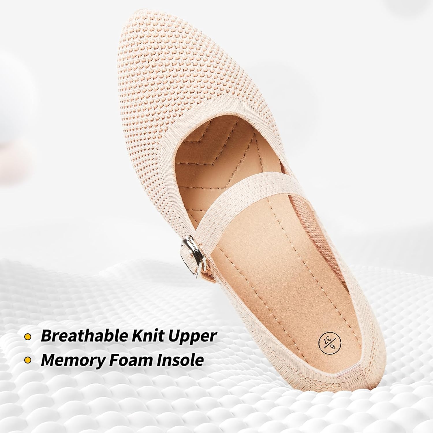 BABUDOG Mesh Ballet Flats for Women,Women's Mary Jane Flats with Buckle Strap,Black Nude Foldable Flats Shoes for Women,Comfortable Dress Shoes - Image 4