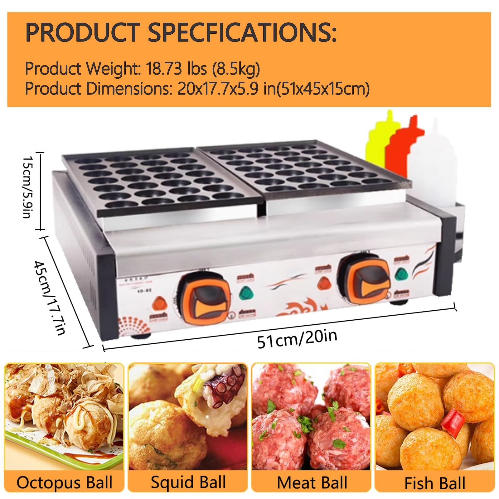 Creatore elettrico commerciale di Takoyaki con i piatti antiaderenti, alto potere per le bancarelle dello street food ed i camion dell'alimento