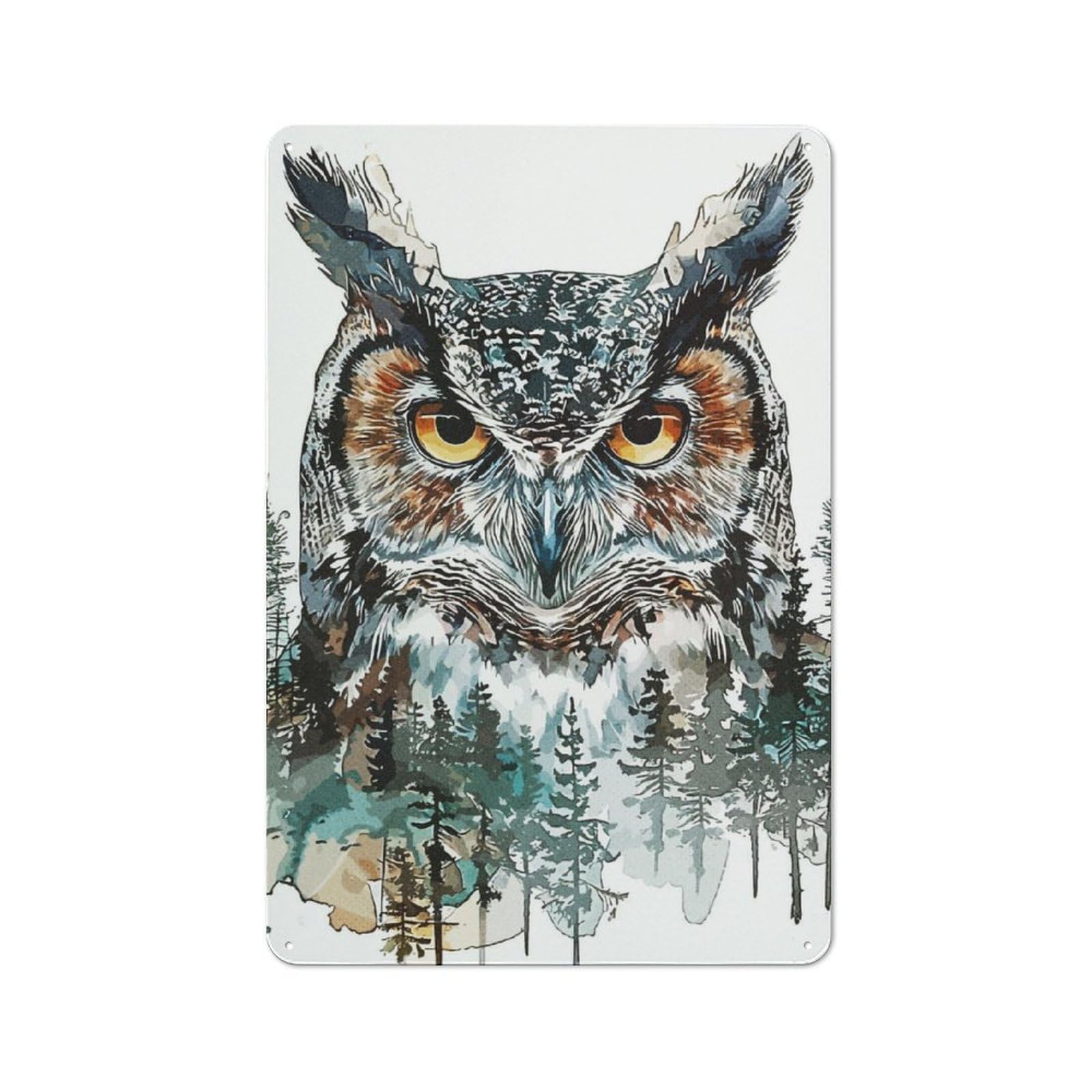 Junmoney Abstract Paint Owl Cottage Style Metal Wall Decor 30X20cm, Farmhouse Metal Sign For Dining Room, Cafe, Entryway Or Family Room