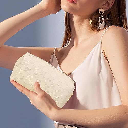 Miniatura 6 de LYDZTION Bolsa de maquillaje pequeña a cuadros para mujer, bolsa de aseo impermeable, bolsa de cosméticos con cremallera, bolsa de maquillaje