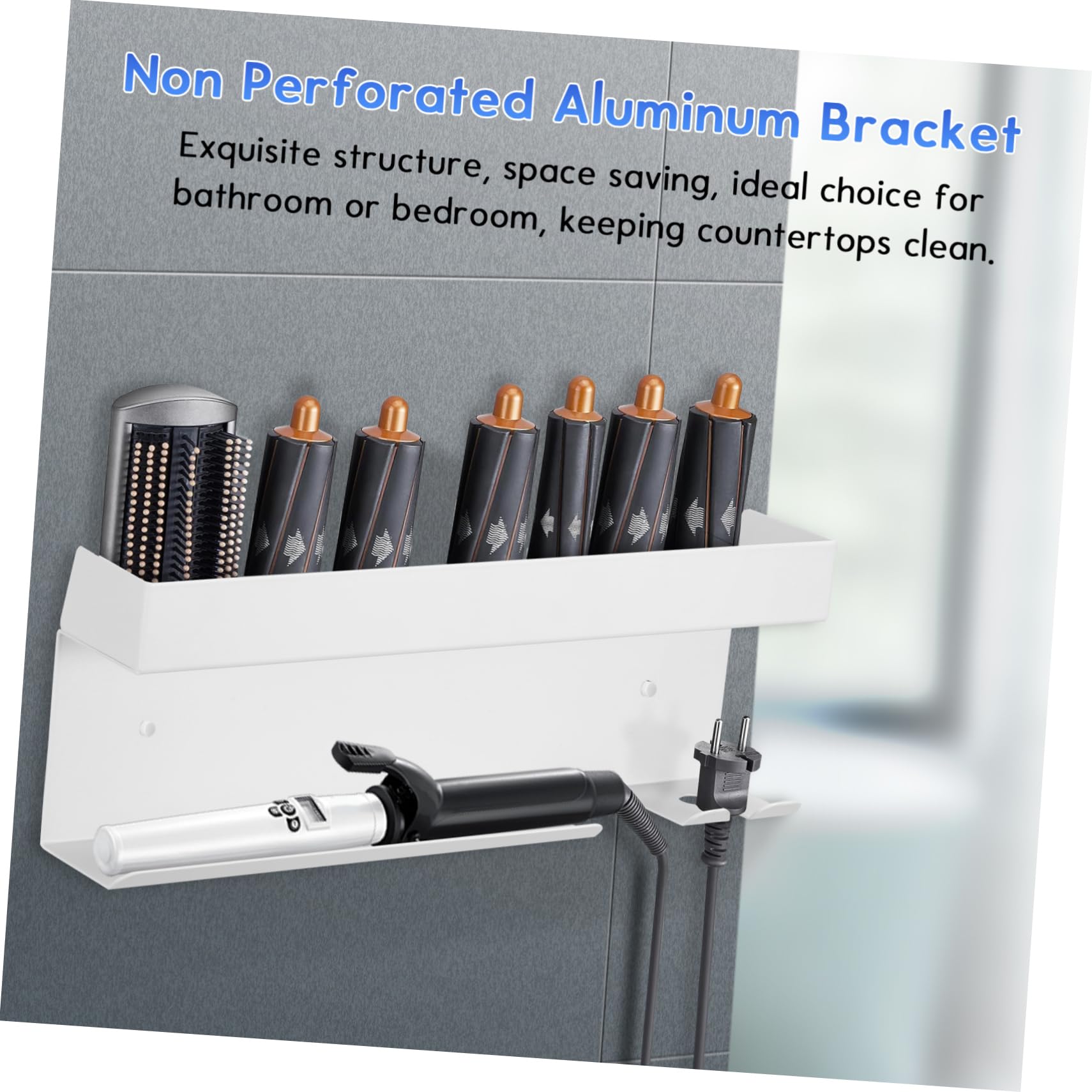 Aluminium Föhnhalter ohne Bohren Hitzebeständiger Wandhalter für Haartrockner Glätteisen und Lockenstab Stabiler Organizer für Badezimmer Einfache Montage und Zugriff